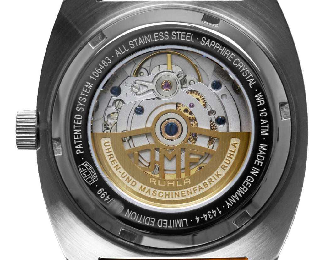 UMF Ruhla 1434-2 Armbanduhr Scheibenuhr Automatik, Saphirglas, 41mm, schwarz