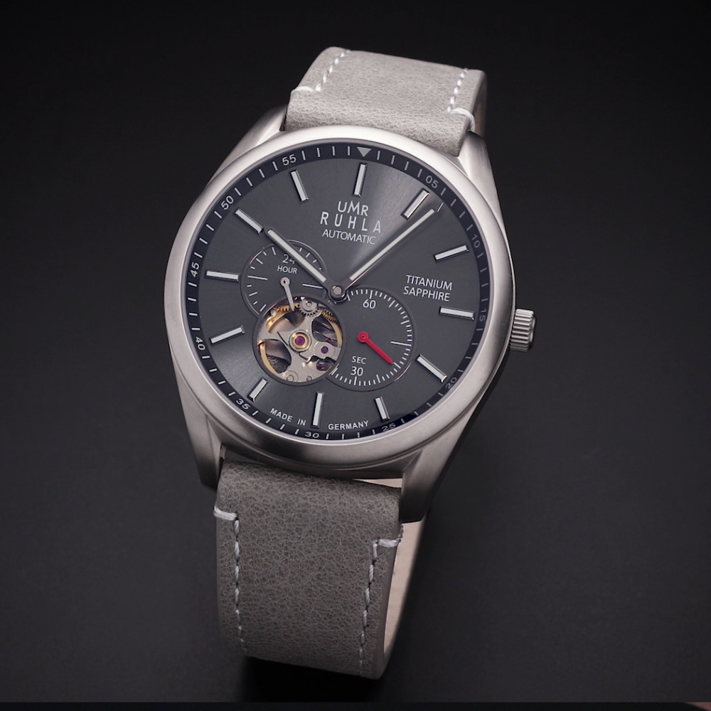 UMR RUHLA Automatic 80303 Herren Armbanduhr Titan, Spahirglas, kleine Sekunde, 24h-Anzeige