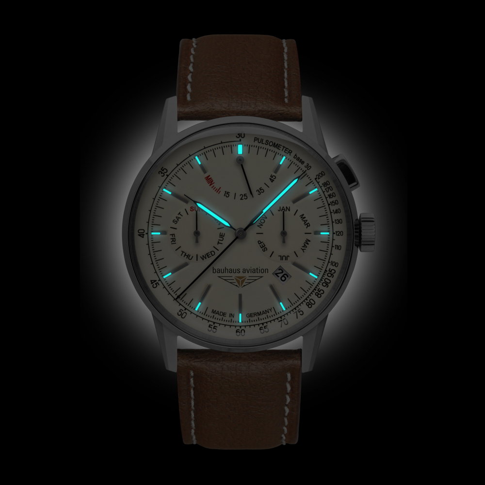 Bauhaus Aviation 2362-5 Herrenuhr Automatik mit Gangreserve und Lederarmband