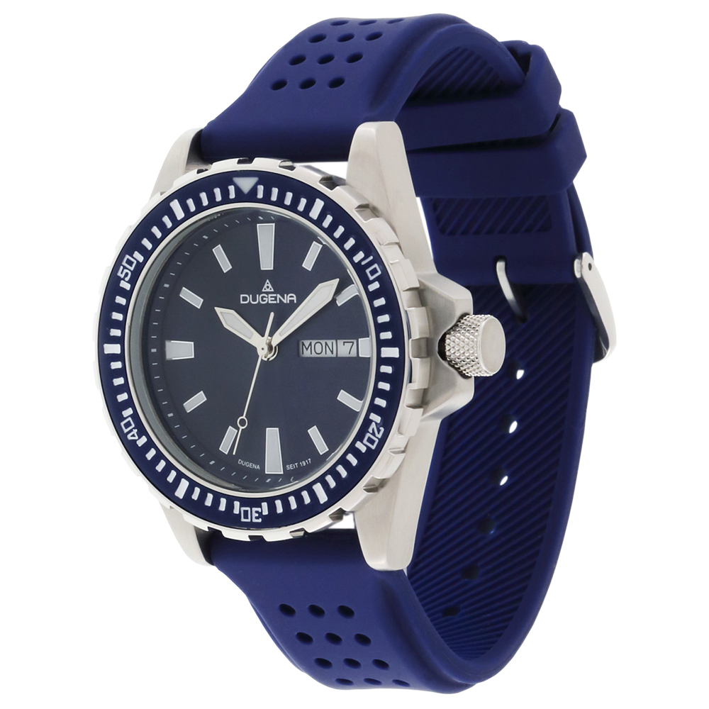 DUGENA Herren Armbanduhr Taucheruhr Divers Friend 4460980 20 ATM Day-Date blau