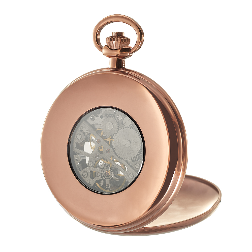 Dugena 4460977 Savonette Taschenuhr Handaufzug skelettiert bronzefarben mit Kette