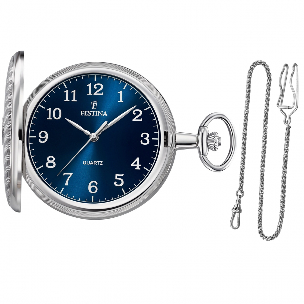 FESTINA F2021-2 Savonette Taschenuhr mit Kette, blau