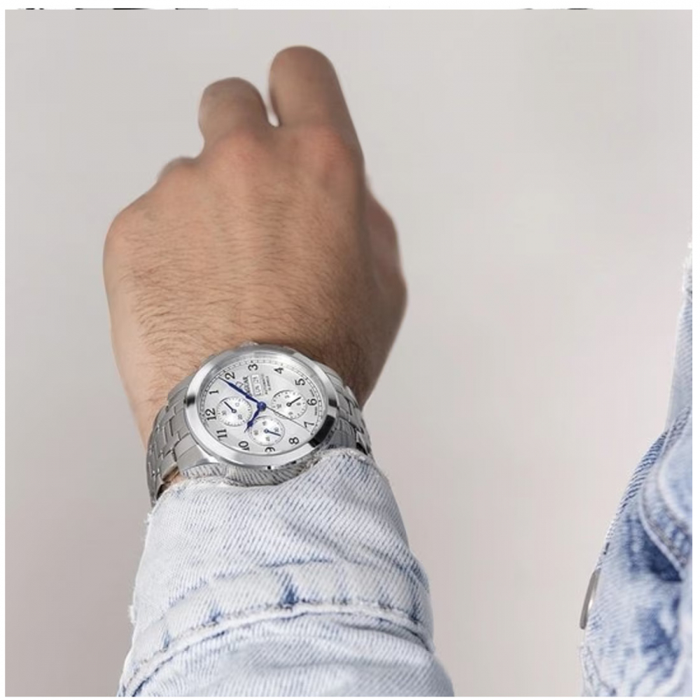 JAGUAR J978-1 Herren Automatikuhr Valjoux 7750 Day-Date silbern Saphir 10ATM