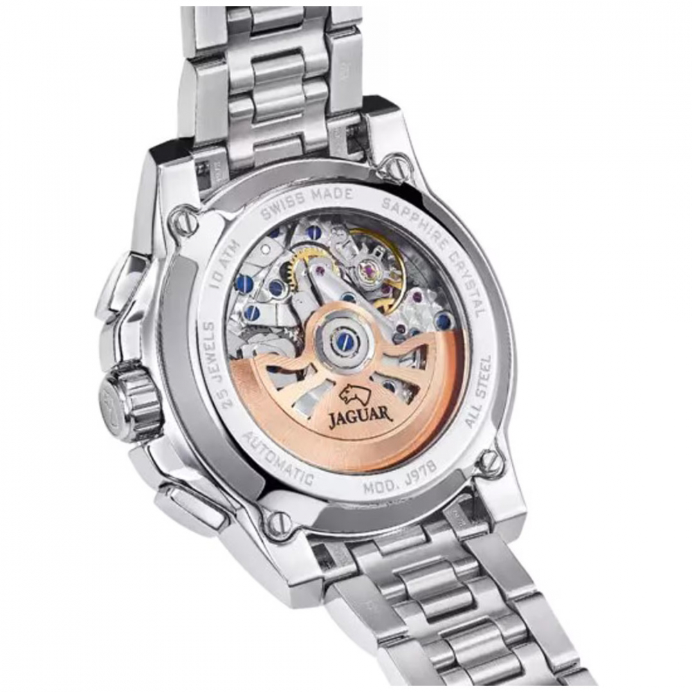 JAGUAR J978-1 Herren Automatikuhr Valjoux 7750 Day-Date silbern Saphir 10ATM