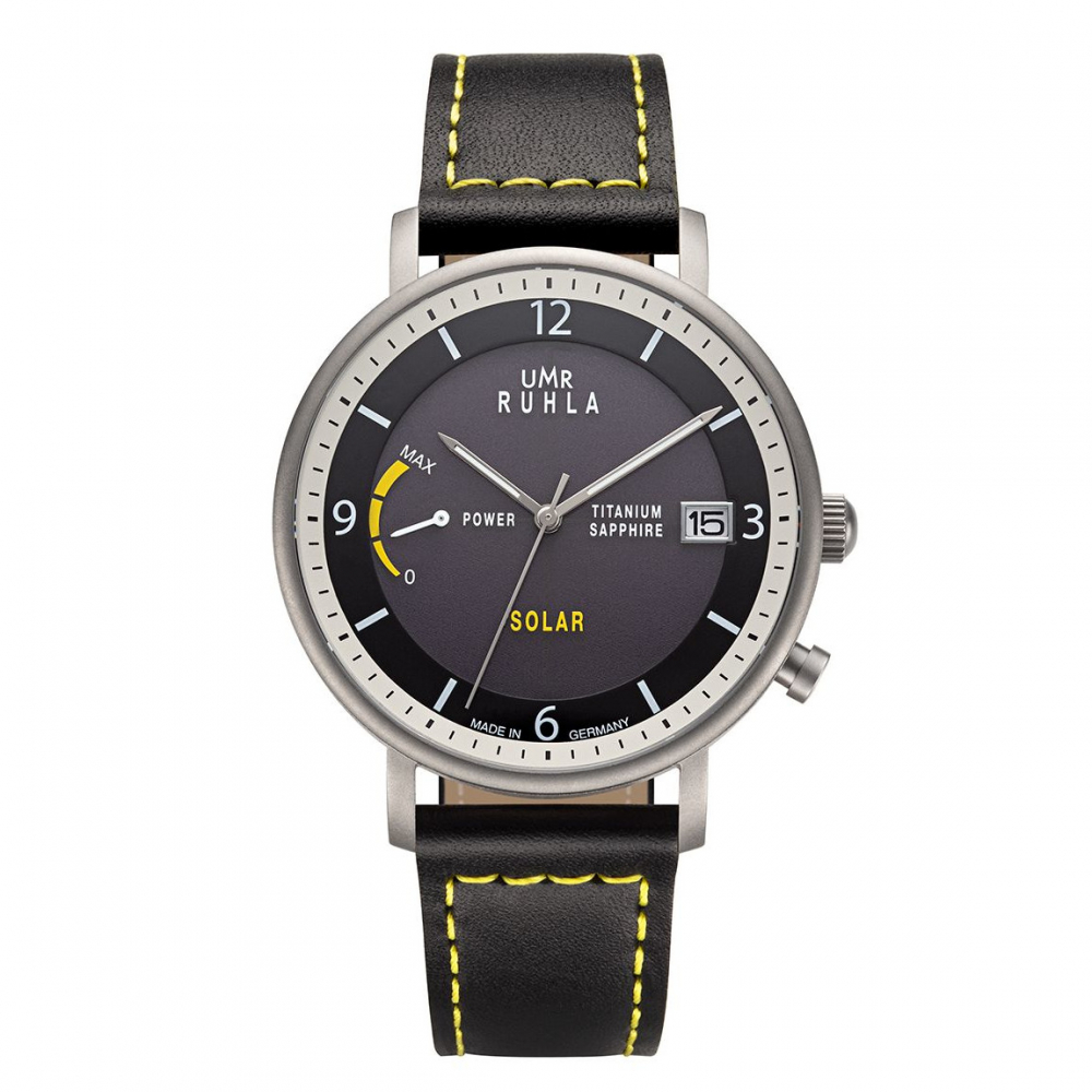 UMR Ruhla Solar Herren Armbanduhr Titan 94102 Datum Saphirglas, Power-Reserve, Lederband