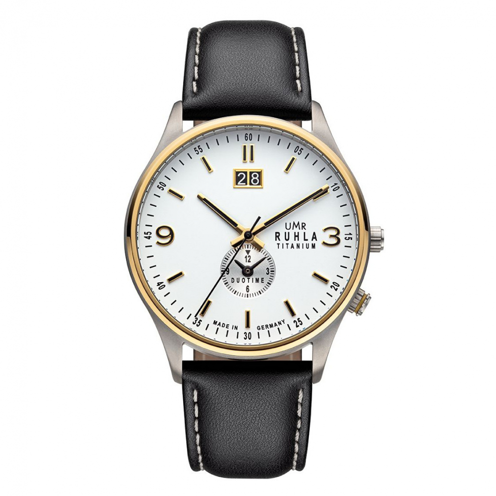 UMR Ruhla Classic Herren Armbanduhr Titan 17082 Dualtime, Groß-Datum, bicolor
