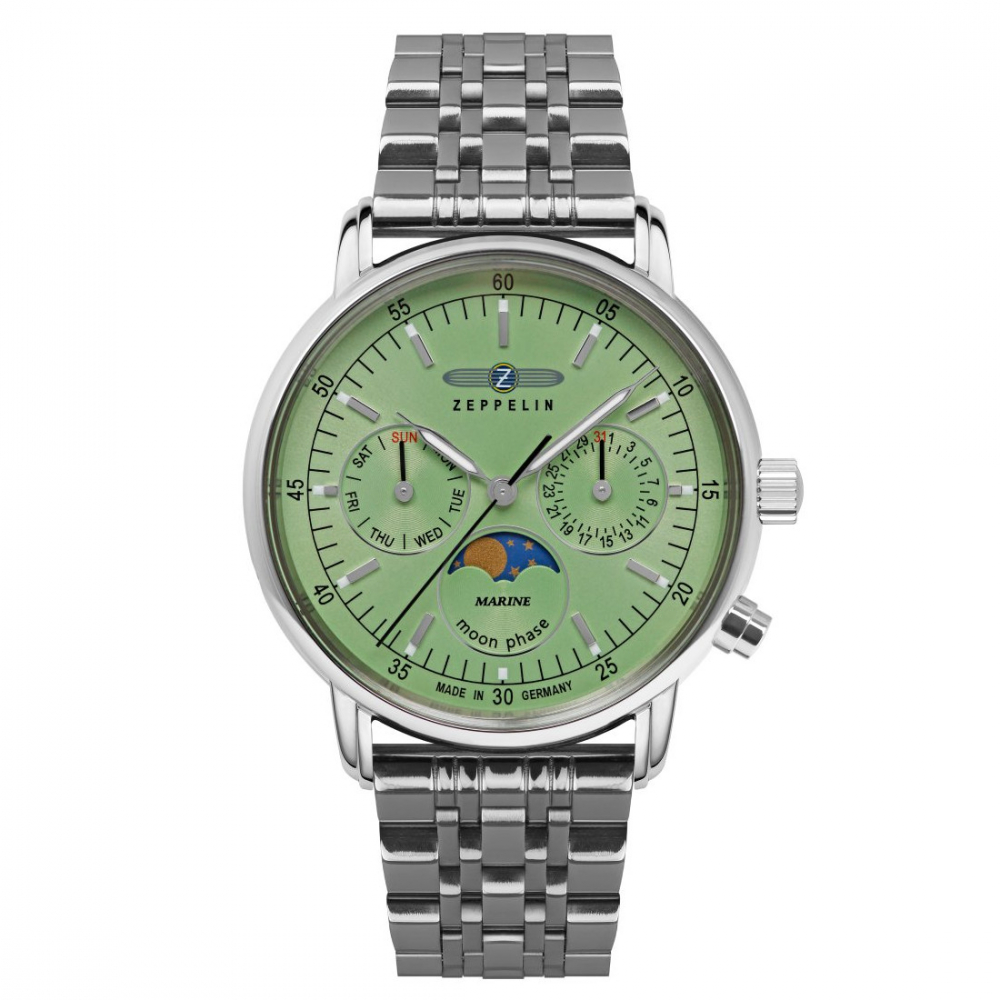 Zeppelin 8637M4 Damenuhr Quarz mit Mondphase und Metallarmband, Mintgrün
