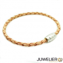 Armband aus beiges Echt Leder mit Magnetverschluss aus 925 Silber, Länge 19cm
